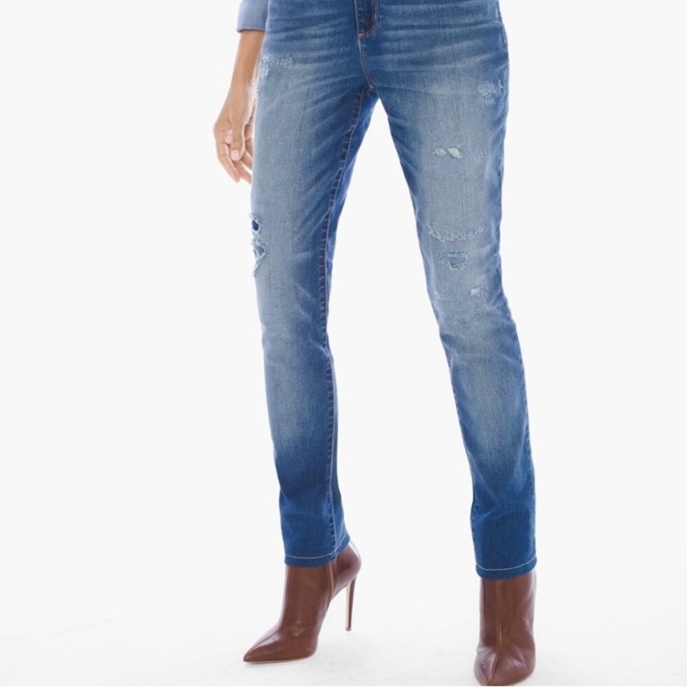 Chico's Platinum Nolan Indigo Destructed Jegging Jean Chico’s Size 00 (XS/2) NWT